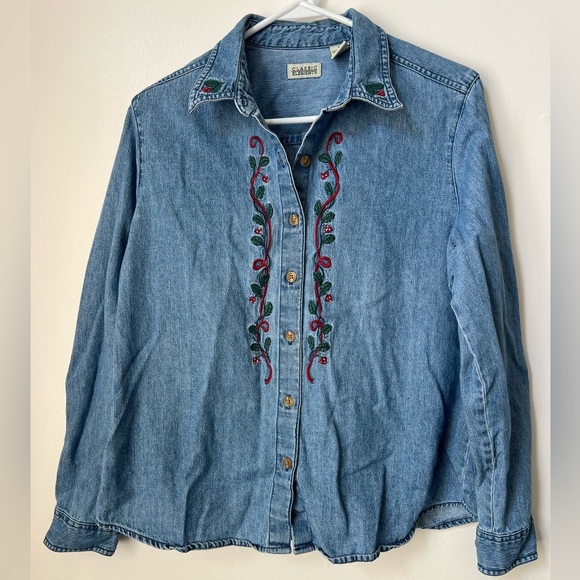 Classic Elements Christmas Denim Button Down - Picture 1 of 3